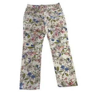 J.Jill Jeans Womens 2 Petite White Floral Denim Slim Ankle Authentic Fit‎ Cotton